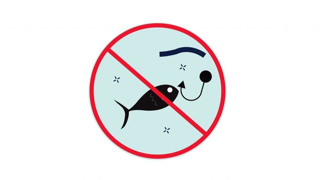 no fishing allowed icon animation with prohibition sign, forbidden fishing rule, warning symbol and safety regulation sign
