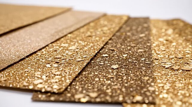 Gold Glitter Paper Samples Displayed on White Surface