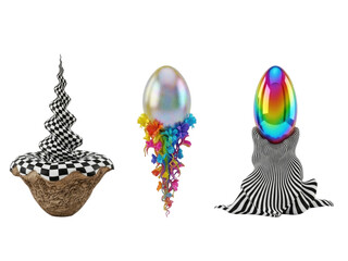 Obraz premium 3d surreal jellyfish and egg objects transparent background, cutout png