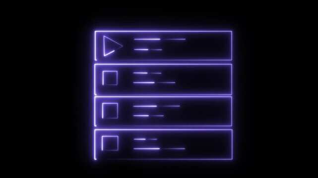 Futuristic Neon Playlist UI Interface with Play Button and List Items, Digital Abstract Technology Background