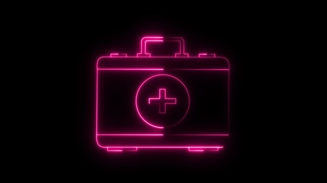 Glowing Pink Neon First Aid Kit Icon Symbol, Medical Emergency Health Care Concept, Healthcare Emergency Aid Emergency Treatment