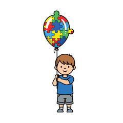 Child Holding Colorful Puzzle Ballon
