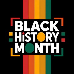 Modern black history month layout with multi colored stripes and bold geometric text elements for cultural awareness programs community festivals and educational resources featuring vibrant pan colors