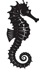 Silhouetted seahorse with intricate texture and a curled tail against a white background