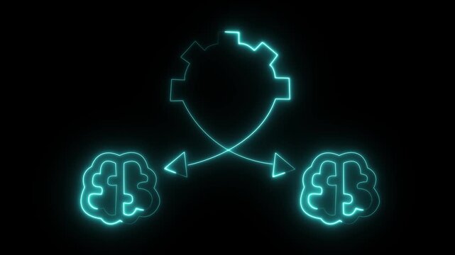 Neon brain network connection glowing teal cyber technology futuristic digital intelligence concept