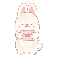 Obraz premium Cute Hand Drawn Rabbit Holding Envelope with Heart Illustration