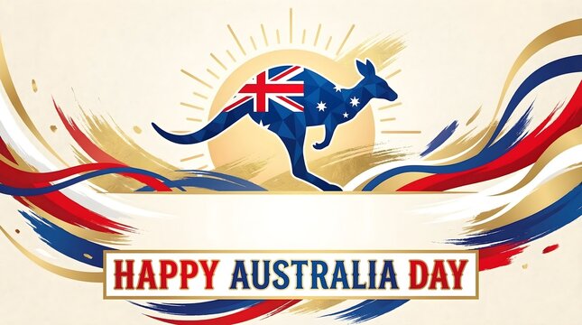 Vibrant australia day celebration graphic with kangaroo and flag design elements on colorful background for festive use with national and holiday