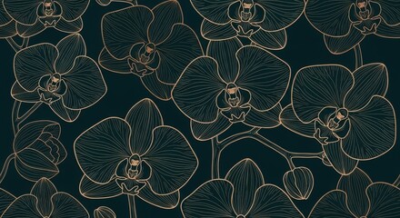 Dark blue abstract background with intricate white and gold patterns