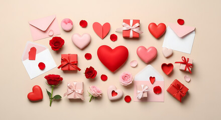 Clean and elegant Valentine composition with romantic elements and copy space