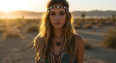 Young Woman Wearing Boho Outfit at Music Festival