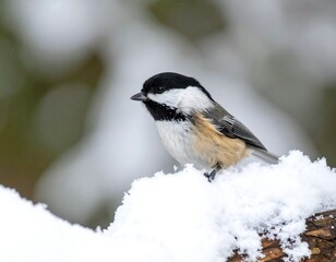 Fototapeta premium A small bird perches on a snowy branch (1)