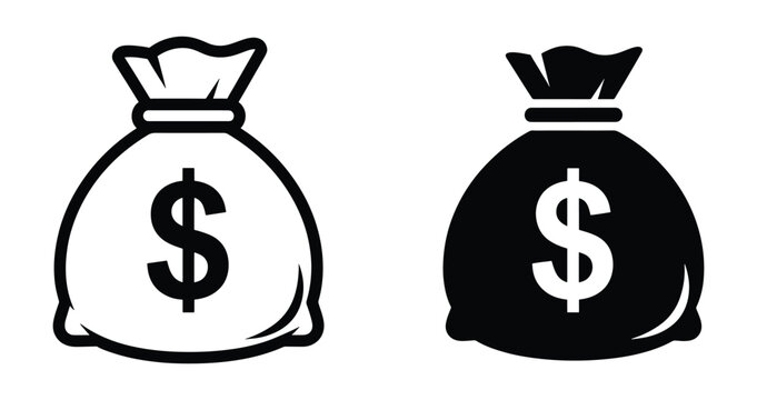Money bag icon set with dollar sign