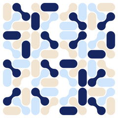 Abstract Geometric Pattern of Interlocking Pill-Shaped Forms in Navy, Beige, and Light Blue