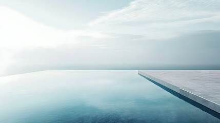 Tranquil infinity pool merging with the horizon under a cloudy sky