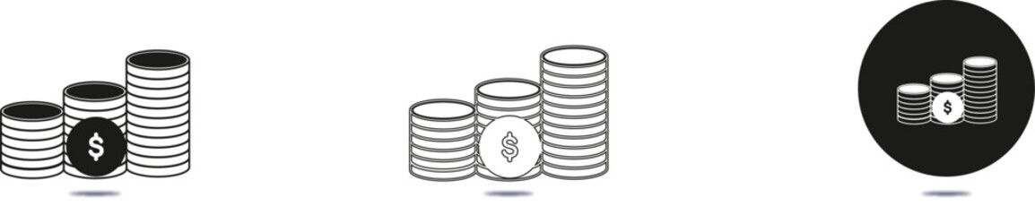 icons Stack of coins icons showing financial growth simple vector graphics for finance and business concepts isolated on white