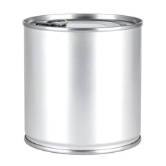 Silver metal can with a pull-tab lid, slightly rounded, sits against a white background with soft shadows
