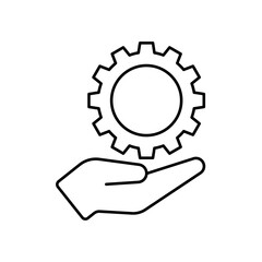 Icon a technical implementation with hand and gear, isolated against a clean background.