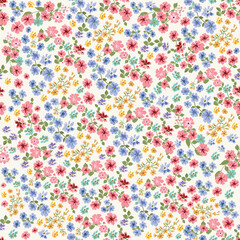 Fototapeta premium Seamless Ditsy Floral Pattern Vintage Hand-Drawn Spring Meadow Flower Background
