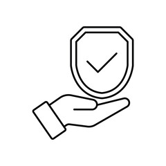 Icon a workplace safety protection with hand and shield, isolated against a clean background.