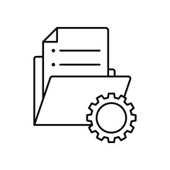 Icon a file management organization with folder and gear, isolated against a clean background.