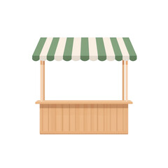 Fototapeta premium Simple illustration of a wooden market stall with a striped awning