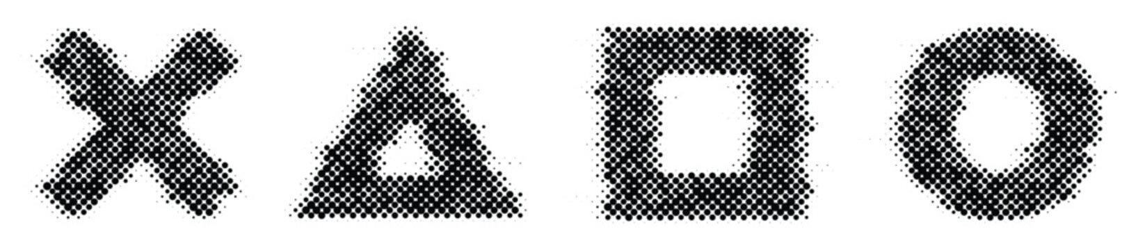 halftone glitch geometric shapes set dotted distorted