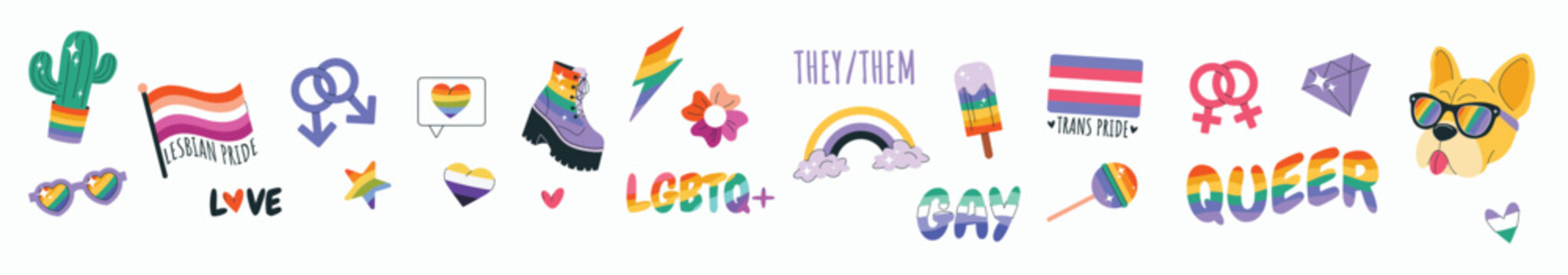 happy pride month lgbtia stickers set isolated badges with