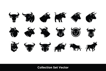 Fototapeta premium Bull Cow Icon Set Vector, Farm Animal and Livestock Wildlife Symbols
