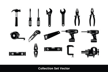 Fototapeta premium Hardware Tool Icon Set Vector, Construction Repair and DIY Equipment Symbols logo