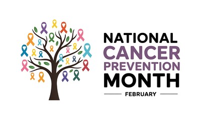 Obraz premium National cancer prevention month is observed every February awareness health promotion campaign with colorful ribbon tree for disease control support and hope