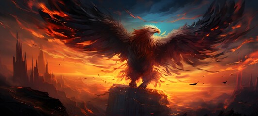 silhouette of lion phoenix,generative AI