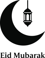 Obraz premium Elegant minimalist design for eid mubarak celebration featuring a crescent moon and a hanging lantern icon