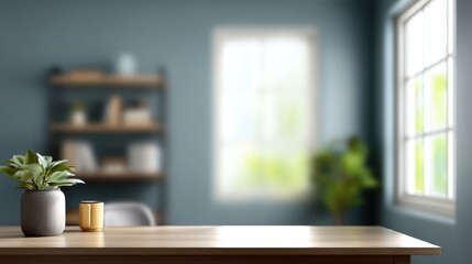 Contemporary Interior Space with Potted Plant, Candle, and Stylish Shelves in Soft Natural Light for Modern Home or Office Aesthetic