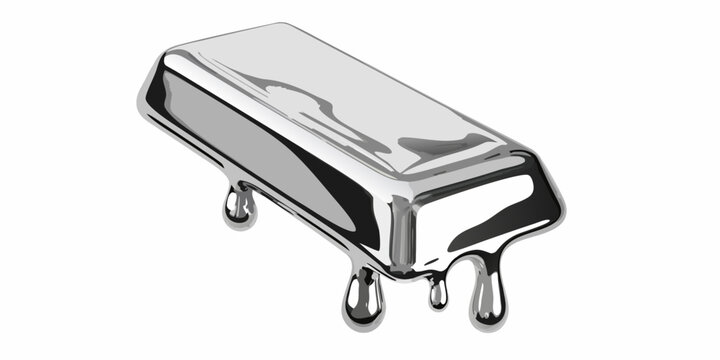 Shiny silver bar with melting drips a metallic and fluid form