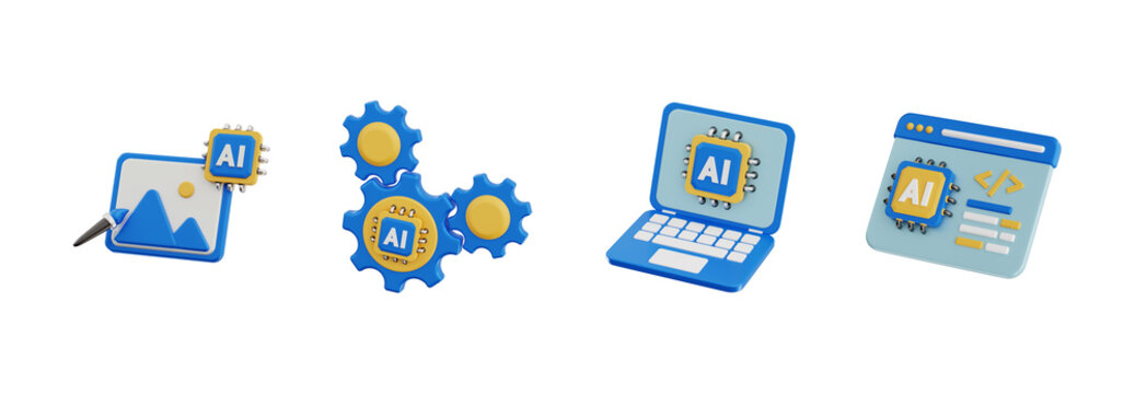 3D Set of AI Icons for Creative Content Generation Coding and Machine Learning Settings