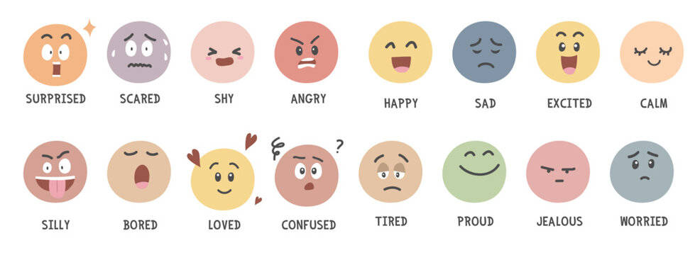 cute face emotions vector set colorful pastel facial