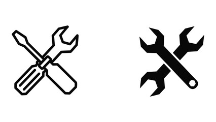 Crossed wrenches and screwdriver icon set