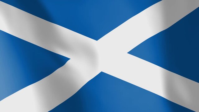 Flag of Scotland animated background. Symbol of the Scottish people and their culture. Waving flag in the wind footage. The St Andrew's Cross is on the blue field.