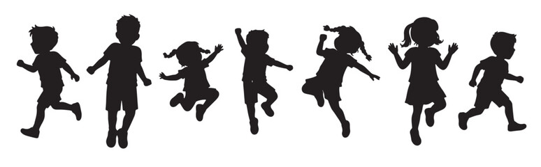 Obraz premium joyful children silhouettes playful kids jumping and running