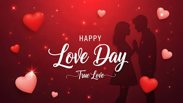 Happy love day true love romantic couple silhouette hearts background