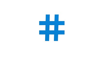 Simple blue hashtag symbol centered against a plain white background