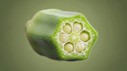 Freshly sliced okra pod displaying healthy inner seeds structure