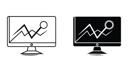 Computer monitor displaying line graph with magnifying glass
