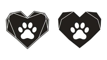 Black heart with white paw print logo design