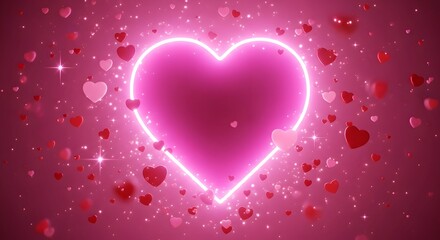 Valentine's day heart with neon light and romantic decorations on pink background for lovers