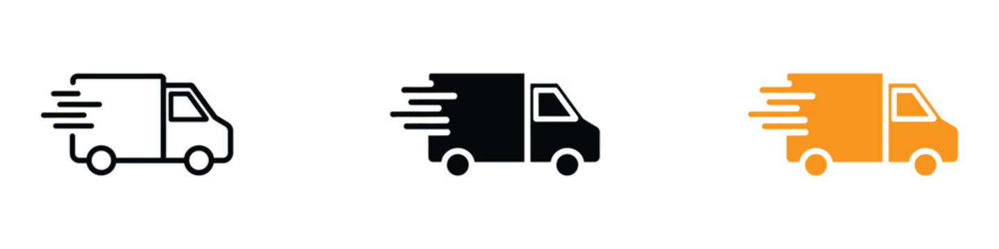 Fast shipping delivery truck icon set. quick shipping and logistics services symbol. vector illustration.