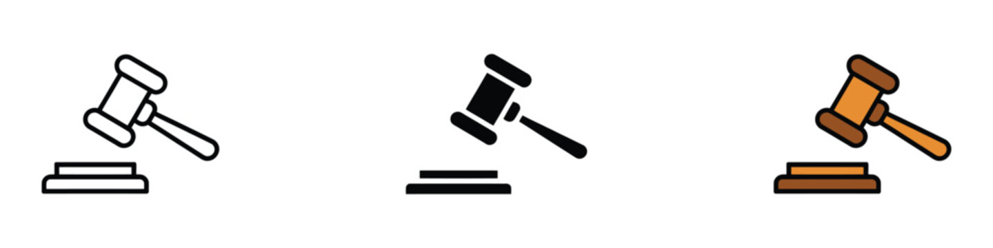 Gavel icon set. law, justice, court, and auction decisions symbol. vector illustration.