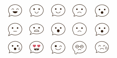 A collection of simple hand drawn style emoticons in varying expressions