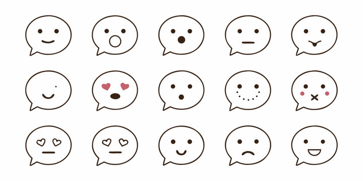 Collection of simple hand drawn smiley face icons in a grid layout