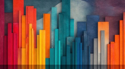 Obraz premium Brightly colored wooden blocks create a landscape in a modern art style